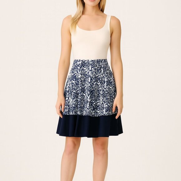 Milly for DesignNation Blue & White Skater Skirt | Size Small - Picture 1 of 7